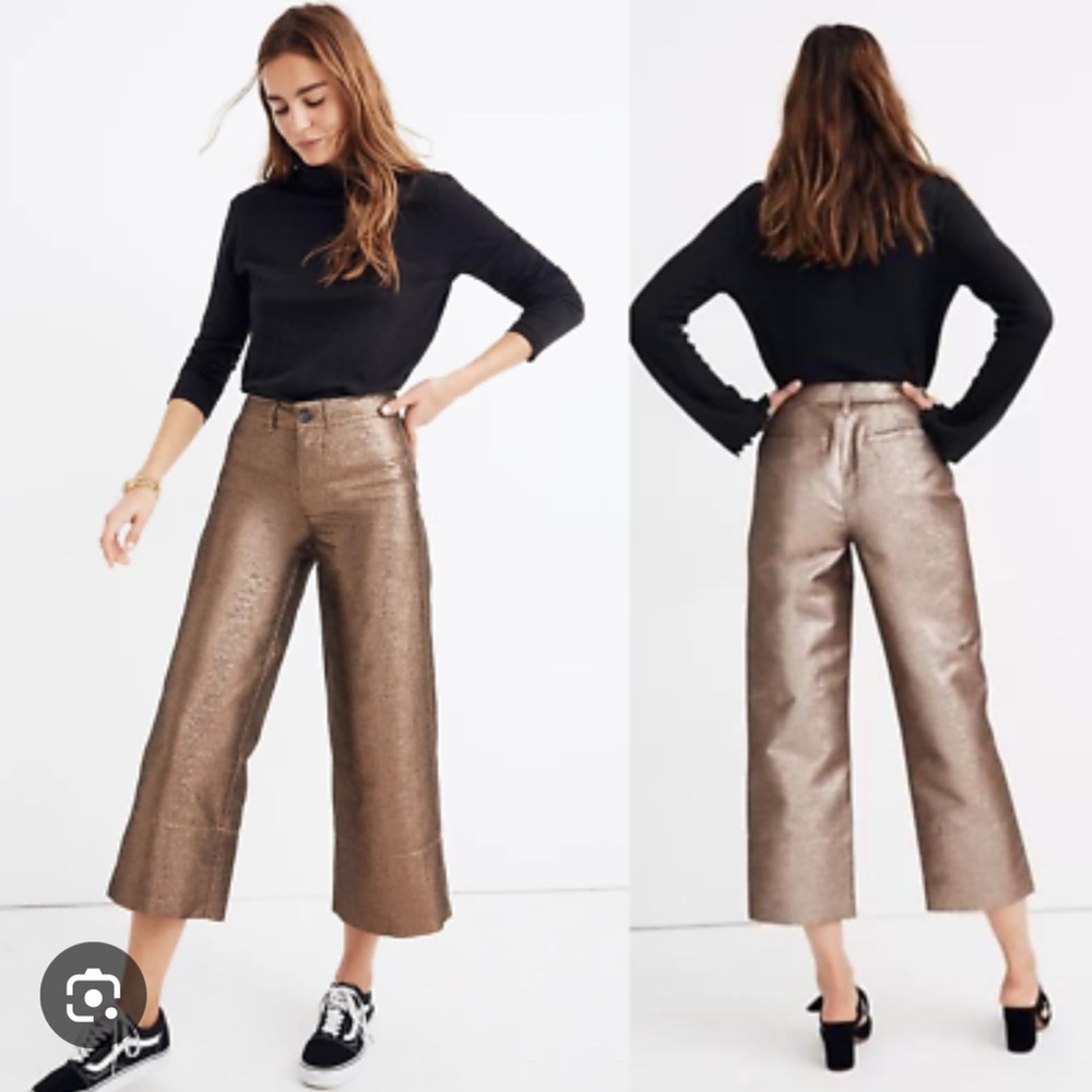Madewell Slim Emmett Wide-Leg Crop Pants in Metallic